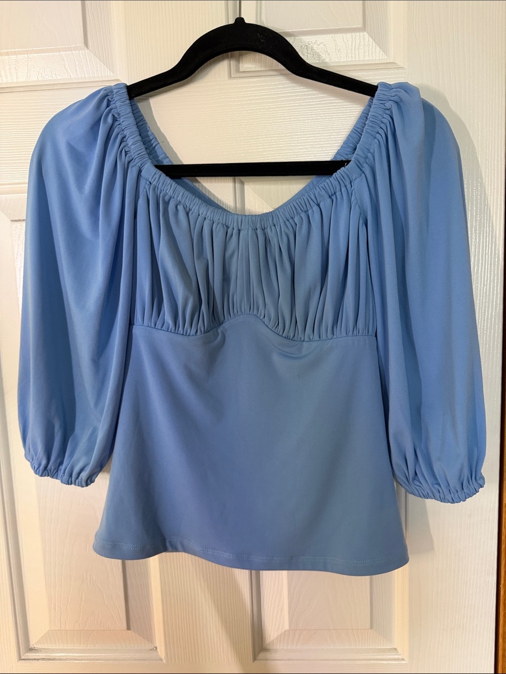 Vixen by Micheline Pitt Powder Blue Off-Shoulder Peasant Blouse